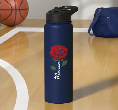 Maria Personalized Rose Name Elegant Floral Women Girls Stainless Steel Insulated Water Bottle - color: Navy Blue