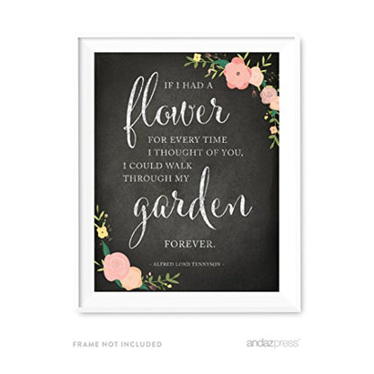 Andaz Press Wedding Love Quote Wall Art, Chalkboard Floral Roses Print, 8.5x11-inch Poster, Gift, Sign, If I had a flower for every time I thought of you, Alfred Lord Tennyson, 1-Pack - color: Quote Tennyson