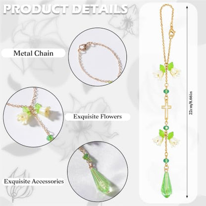 Green Flower Cross Car Rearview Mirror Charm Lily of Valley - color: Yellow Green - Flower