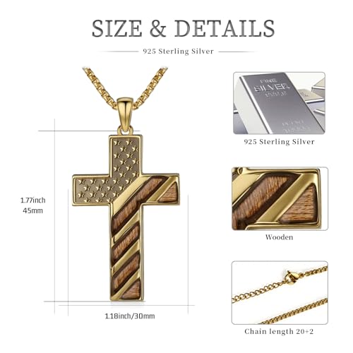 American Flag/Eagle/Star Necklace for Women 925 Sterling Silver Silver/Gold/Black American Flag Pendant 4th of July Jewelry for Wife Sister Girlfriend - color: Gold-1
