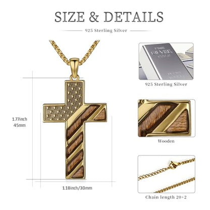 American Flag/Eagle/Star Necklace for Women 925 Sterling Silver Silver/Gold/Black American Flag Pendant 4th of July Jewelry for Wife Sister Girlfriend - color: Gold-1