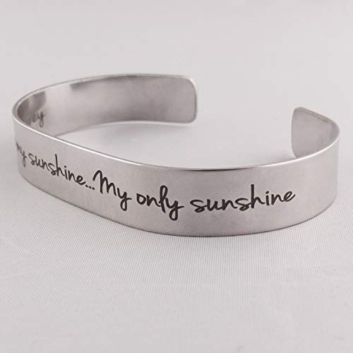 FashionJunkie4Life 925 Sterlin Silver and Stainless Steel Open Cuff Bracelet - color: You are My Sunshine - Wide