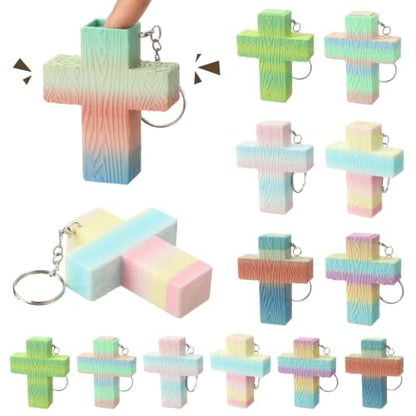 Kenning 12 Pcs Christian Clicker Keychain 3D Fidget Toy - style: Colored Cross
