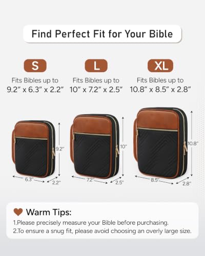 BellaHold Bible Cover Case for Women Quilted Bible Case with Handle Strap - color: Black & Brown, size: M/L