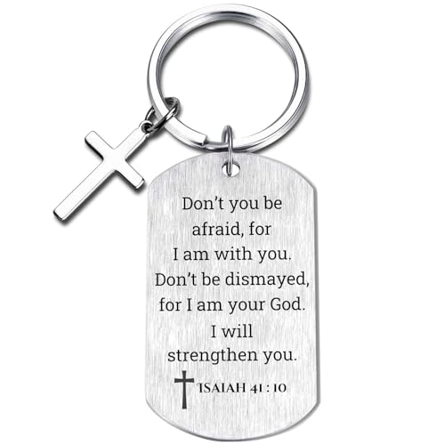 Inspirational Scripture Keychain with Cross - Bible Verse Matte Key Chain Religious Gift for Christian - style: Isaiah 41:10