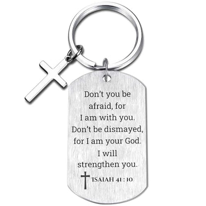 Inspirational Scripture Keychain with Cross - Bible Verse Matte Key Chain Religious Gift for Christian - style: Isaiah 41:10