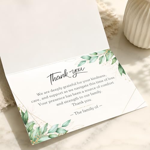 28 Pack Funeral Thank You Cards with Envelopes & Stickers, 6x8 Inches Foldable, Sympathy Bereavement Notes with Message Inside, Suitable for Memorial Services (Style 3)