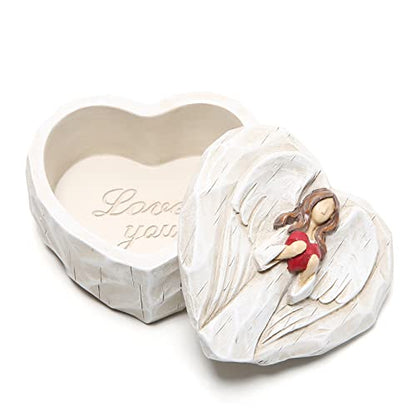 Hodao Angel Jewelry Box, Heart-Shaped Keepsake, Love You Gift for Women - color: Red Heart Angel-love You