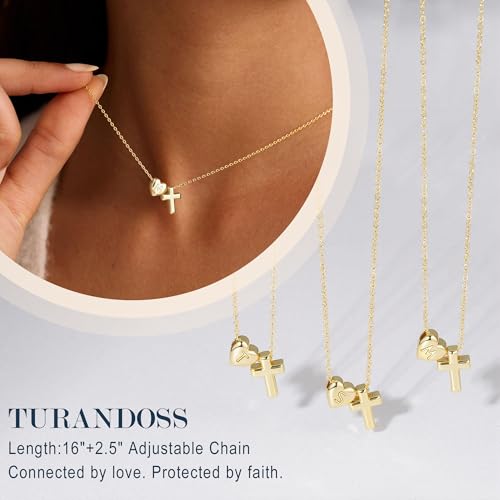 Turandoss Cross Initial Necklaces, Birthday Baptism Jewelry Gifts for Girls - color: Z