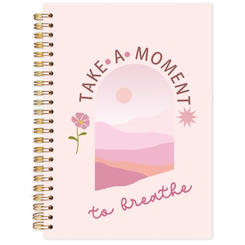 FDHSPAAM Pink Mental Health Spiral Journal Notebook 5.5x8.3in,Take A Moment to Breathe Inspirational Notebooks for Note Taking, Therapy Office Must Haves, Hardcover Notebook Journal - color: Boho-Pink