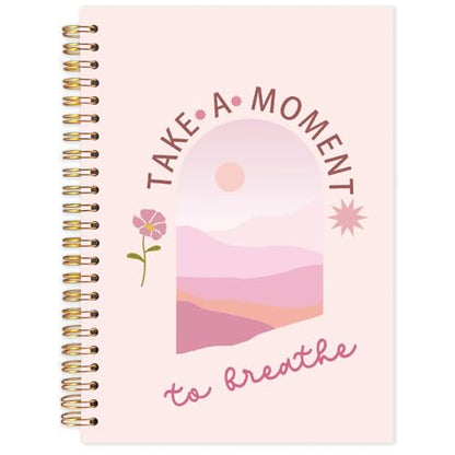 FDHSPAAM Pink Mental Health Spiral Journal Notebook 5.5x8.3in,Take A Moment to Breathe Inspirational Notebooks for Note Taking, Therapy Office Must Haves, Hardcover Notebook Journal - color: Boho-Pink