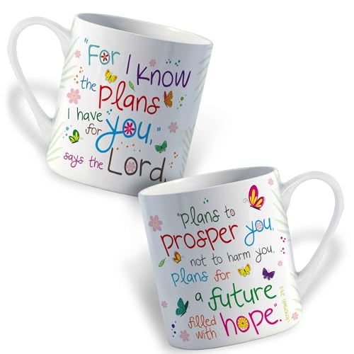 Christian Coffee Mug with Gift Box, 12 oz Ceramic, with Bible Verse - color: White / Plans