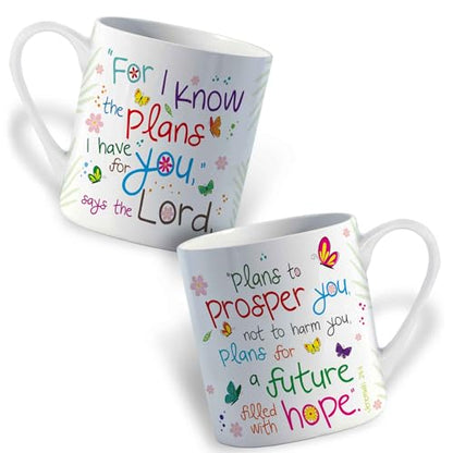 Christian Coffee Mug with Gift Box, 12 oz Ceramic, with Bible Verse - color: White / Plans