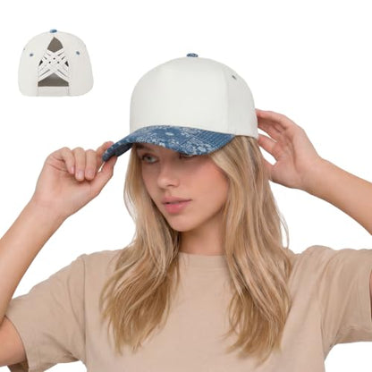 C.C Women's Criss-Cross Ponytail Trucker Hat - Snapback, One Size - color: Paisley-denim