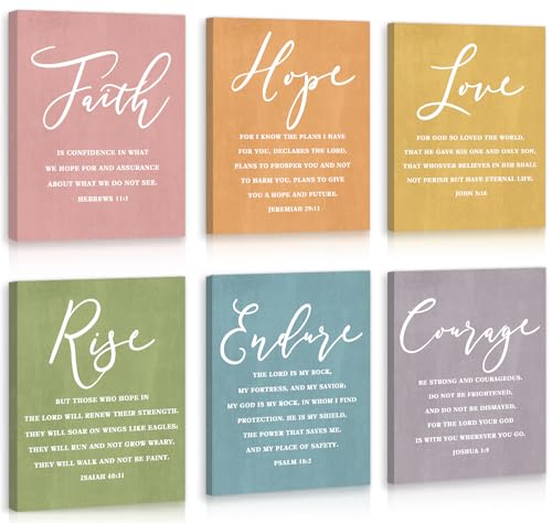 CHDITB Faith Hope Love Bible Verse Wall Art, Set Of 6 Prints Religious Prayer Wall Art, Scripture Quote Canvas Painting, 8x10 Inches Bible Saying Artwork Christian Art Prints For Living Room Bedroom - color: Christian, size: 8x10 inches