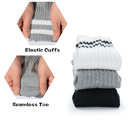 BomKinta Womens Striped Crew Socks Retro Above Ankle Cotton Sock Size 5-10 - color: 3 Pairs-black White Grey