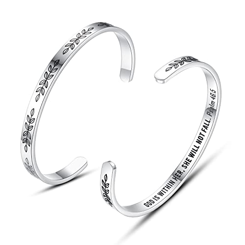 TONY & SANDY Cuff Bracelets for Women Teen Girls Best Friend Sister Mom Daughter Granddaughter Easter Birthday Mother's Day Christmas Stocking Stuffers for Teen Girls Women Jewelry - style: 1 - Christian Gifts - God is within her, she will not fall