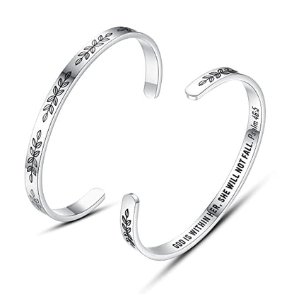 TONY & SANDY Cuff Bracelets for Women Teen Girls Best Friend Sister Mom Daughter Granddaughter Easter Birthday Mother's Day Christmas Stocking Stuffers for Teen Girls Women Jewelry - style: 1 - Christian Gifts - God is within her, she will not fall