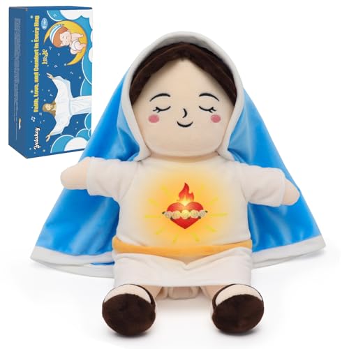 Breathing Plush Virgin Mary Doll 15" Sooth to Sleep Guardian Angel Plushie - color: White
