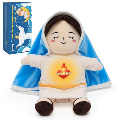 Breathing Plush Virgin Mary Doll 15" Sooth to Sleep Guardian Angel Plushie - color: White