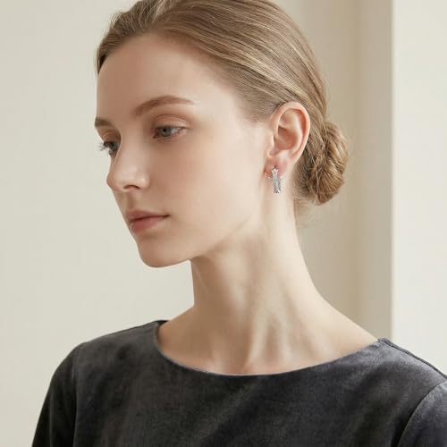 14K Gold Plated Cross Hoop Earrings for Women, Crystal Huggie Earrings, Elegant Faith Jewelry Gift - color: silver