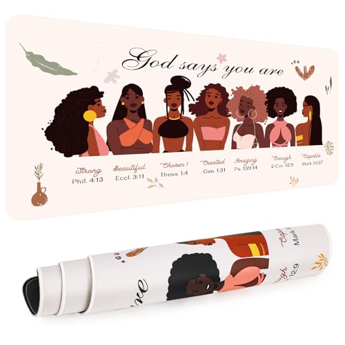 AFRITEE Black Girl Desk Mat - Christian Inspirational Quote Large Gaming Mouse Pad, Black Art Gifts for Women, Office Desk Protector