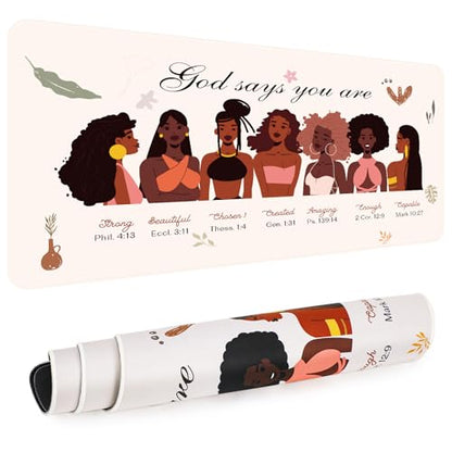 AFRITEE Black Girl Desk Mat - Christian Inspirational Quote Large Gaming Mouse Pad, Black Art Gifts for Women, Office Desk Protector