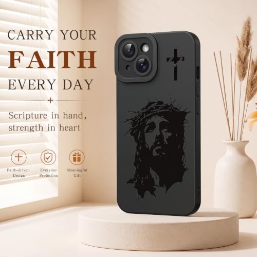 for iPhone 13 Christian Phone Case, Crown Thorns Design - color: Black-Jesus Face, size: iPhone 13