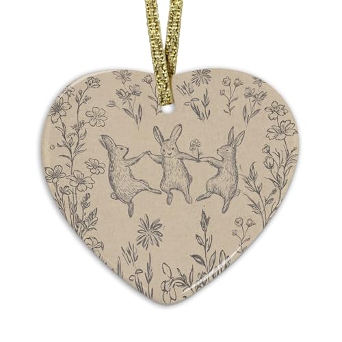Vintage Bunny Easter Ornaments for Tree Easter Ceramic Ornament Decorations, Rustic Cottagecore Flower Spring Decor Rabbit Hanging Heart Ornaments - color: Bunny (Christian-it is Well With My Soul）