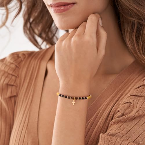 Cross Bracelets for Women Girls, Christian Gifts for Women Natural Stone Beaded Bracelets First Communion Confirmation Baptism Gifts Catholic Easter Christmas Inspirational Gift Jewelry - color: Onyx - Every Day