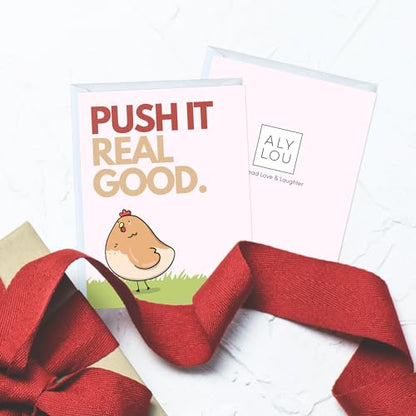 Funny New Baby Card - Punny Greeting Card for New Parents, Mom-to-Be, Baby Shower, Congrats, Pregnancy Announcement, Blank Inside (Push It Real Good) - color: Push It Real Good