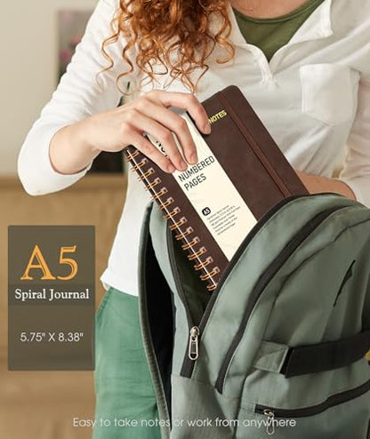 Lined Spiral Journal Notebook, A5 Hardcover Spiral Journals for Women Men, 150 Numbered Pages Spiral Bound Notebook, 100 GSM College Ruled Notebooks for Writing Note Taking 5.75" x 8.38", Dark Brown - color: DarkBrown