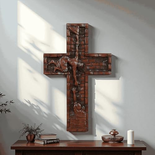 Texphw Wood Cross - Christian Hanging Wall Mantel Decor with Blessed Jesus Design Enrich Your Home Prayer Room or Church with Religious Art Gifts Ideal for Christmas Table Decor and Wall Art, 10 inch - size: 10"L x 6.2"W