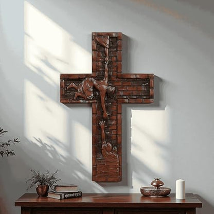 Texphw Wood Cross - Christian Hanging Wall Mantel Decor with Blessed Jesus Design Enrich Your Home Prayer Room or Church with Religious Art Gifts Ideal for Christmas Table Decor and Wall Art, 15in - size: 15"L x 9.5"W