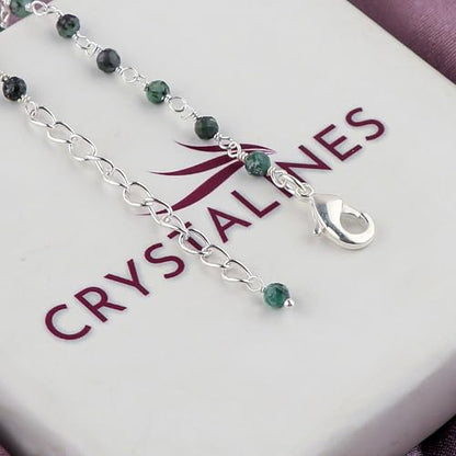 Natural Gemstone Cluster Anklets, Silver Plated Rosary Ankle Bracelet, Handmade Boho Jewelry for Women, Hypoallergenic Lightweight Crystals Beads Chain, Gift for Her, 9+1.50inch