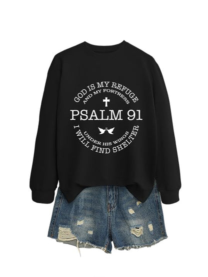 Christian Sweatshirts for Women Psalms 91 Long Sleeve Shirt - color: Black, size: XX-Large