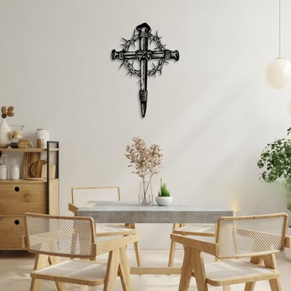 LIYOUYA Cross Metal Wall Decor - Religious Faith Symbol Decor Black Wall Art Home Decor for Living Room, Bedroom, Dining Room, Office (Black)
