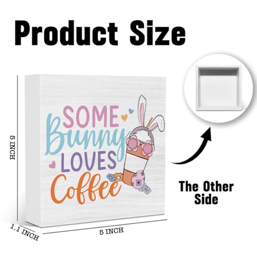 Funny Easter Coffee Bar Peeps Decor Easter Bunny Decorations for Office Home Farmhouse Kitchen Bedroom Dining Room Desk Table Wooden Decor 5 X 5 Inches - color: BunnyCoffee