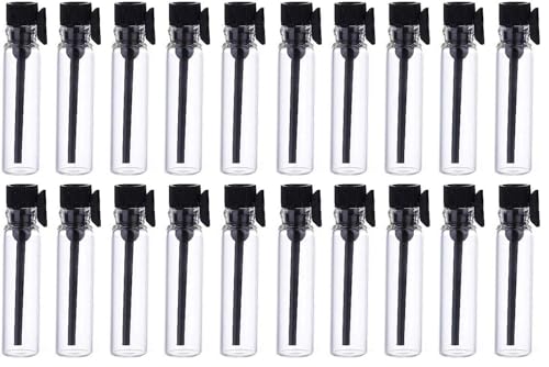 Teensery 100 Pcs Empty Perfume Sample Bottles Mini Glass Refillable Sample Vial Containers with Black Cap for Aromatherapy, Essential Oil, Fragrance and Liquid (1ml) (Pack of 2) - size: 1ml (Pack of 2)