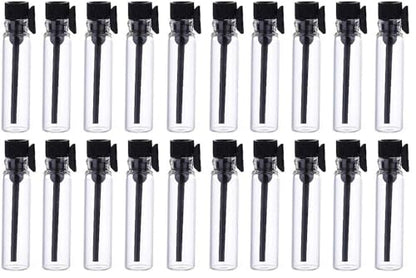 Teensery 100 Pcs Empty Perfume Sample Bottles Mini Glass Refillable Sample Vial Containers with Black Cap for Aromatherapy, Essential Oil, Fragrance and Liquid (1ml) (Pack of 2) - size: 1ml (Pack of 2)