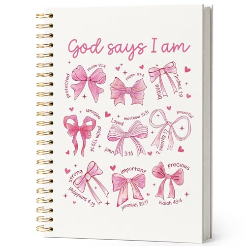 Bible Study Journal Notebook，Christian Gifts for Women Teen Girls Kids,Church Notes Notebook for Worship & Sermons，Inspirational Religious Hardcover Spiral Notebook 5.5x8.3 Inch - color: GOD SAYS I AM