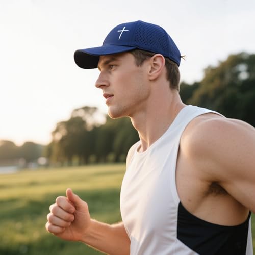 Christian Cross Hat for Men, Quick Dry Baseball Cap, Faith Gift Hats - color: Navy