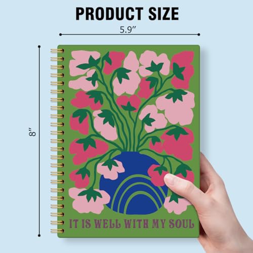 It Is Well with My Soul Hardcover 160 Pages Lined Spiral Notebooks, Christian Bible Journal Notebooks, Coquette Christian Scripture Office Inspirational Supplies Gifts for Women Coworker Mentor - color: Multi & Green & Red