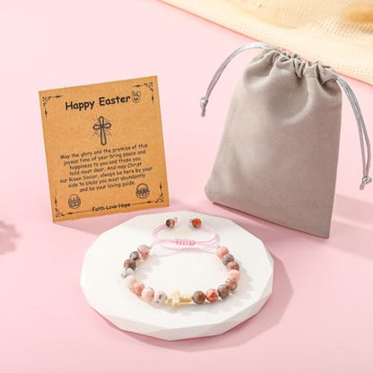 First Communion Confirmation Gifts for Girls, Cross Natural Beads Bracelet Christian Religious Jewelry Gifts for Kids Teen Girls - style: Style-3