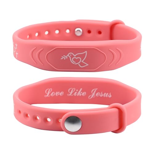 2 Pack Bible Verse Bracelets, with NFC Scan‌ Daily Jesus Bracelets Christian Gospel Scripture Bracelet Faith and Style Combined Inspirational Religious Wristband Gifts for Women (Love Like Jesus) Pink