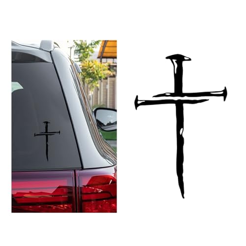 DXNQ Car Cross of Nails Sticker, Bumper Christian Sign Cross with Nails Decal, Removable Waterproof Sticker for Car Truck Window Motorcycle Helmet Laptop, Car Accessories (Black) - color: Black