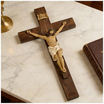 Large Wall Crucifix With Jesus, 19 Inch Resin Wooden Cross Religious Decor - size: 19.1"L x 10"W