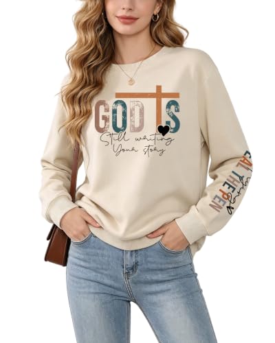 Christian Sweatshirts for Women Jesus Long Sleeve Graphic Shirts - color: Beige, size: Medium
