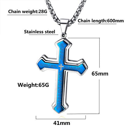 OLEVS Men's Cross Pendant Necklace Large Stainless Steel Cross Pendant Necklace for Men Women - color: Blue
