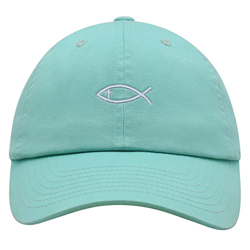 JPAK Jesus Fish Symbol Premium Dad Hat Embroidered Cotton Baseball Cap Symbol of Christianity - color: Mint